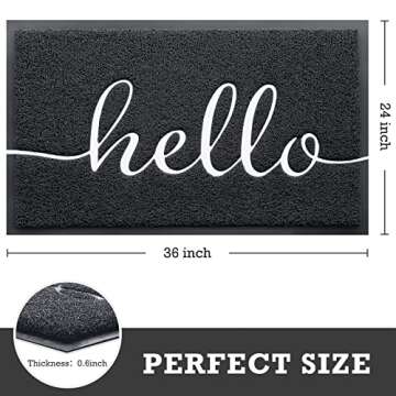 CozyBounty Door Mat Hello Mats Outdoor Indoor Non-Slip Doormat for Entryway Low-Profile Floor Mat for Yard, Garage, High Traffic Areas (36"x24", Black)