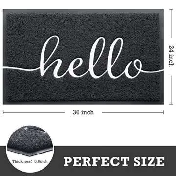 CozyBounty Door Mat Hello Mats Outdoor Indoor Non-Slip Doormat for Entryway Low-Profile Floor Mat for Yard, Garage, High Traffic Areas (36"x24", Black)