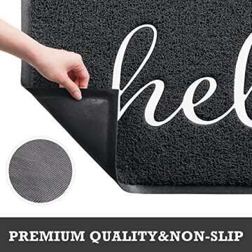 CozyBounty Door Mat Hello Mats Outdoor Indoor Non-Slip Doormat for Entryway Low-Profile Floor Mat for Yard, Garage, High Traffic Areas (36"x24", Black)