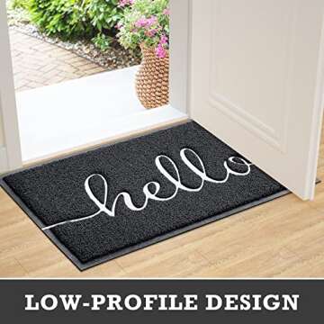 CozyBounty Door Mat Hello Mats Outdoor Indoor Non-Slip Doormat for Entryway Low-Profile Floor Mat for Yard, Garage, High Traffic Areas (36"x24", Black)