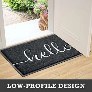 CozyBounty Door Mat Hello Mats Outdoor Indoor Non-Slip Doormat for Entryway Low-Profile Floor Mat for Yard, Garage, High Traffic Areas (36"x24", Black)