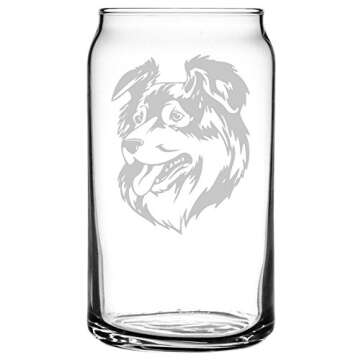 Australian Shepherd Aussie Dog Themed Etched All Purpose 16oz Can Glass | Personalized Gift for Dog ...