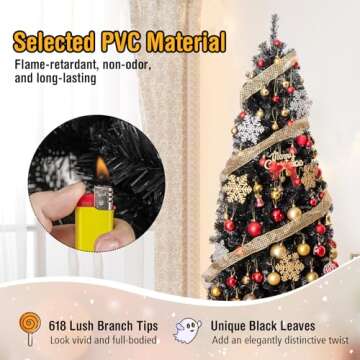 Goplus 6ft Black Pencil Christmas Tree - Pre-lit & Stylish