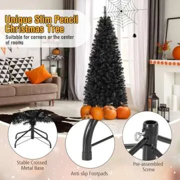 Goplus 6ft Black Pencil Christmas Tree - Pre-lit & Stylish
