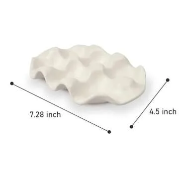 Ceramic 6 Cups Egg Tray,Half Dozen Porcelain Egg Holder Container Keeper Storage Organizer, Decorative Serving Stand Serveware for Refrigerator Fridge Countertop Display Kitchen (White)