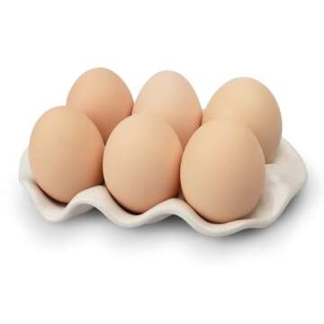 Ceramic 6 Cups Egg Tray,Half Dozen Porcelain Egg Holder Container Keeper Storage Organizer, Decorative Serving Stand Serveware for Refrigerator Fridge Countertop Display Kitchen (White)