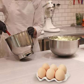 Ceramic 6 Cups Egg Tray,Half Dozen Porcelain Egg Holder Container Keeper Storage Organizer, Decorative Serving Stand Serveware for Refrigerator Fridge Countertop Display Kitchen (White)