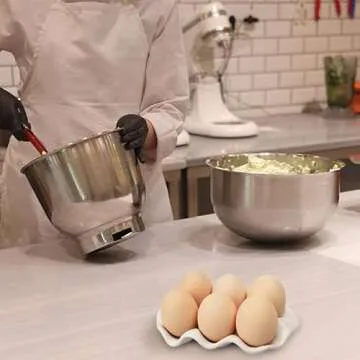 Ceramic 6 Cups Egg Tray,Half Dozen Porcelain Egg Holder Container Keeper Storage Organizer, Decorative Serving Stand Serveware for Refrigerator Fridge Countertop Display Kitchen (White)