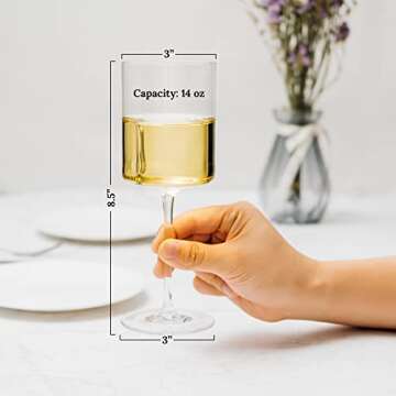 Bacador Square Wine Glasses Set of 4 - Cylinder Design Ideal for White and Red Wine - Modern Edge Crystal Stemware - Stunning Gift for Anniversaries - 14 oz