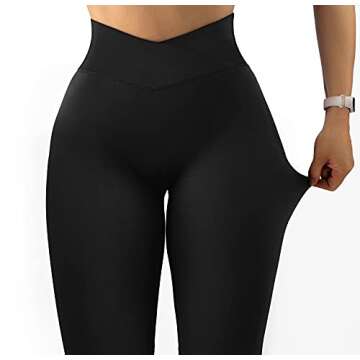 MOOSLOVER Women Crossover V Waist Butt Lifting Leggings High Waisted Yoga Pants - Black (S)