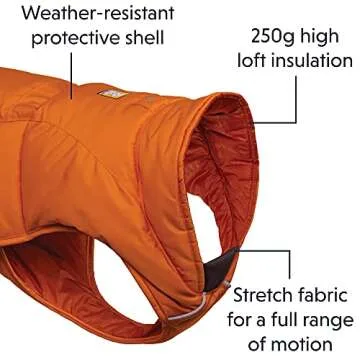 Ruffwear, Quinzee Insulated, Water-Resistant Jacket for Dogs with Stuff Sack, Campfire Orange, Small