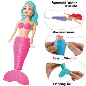 Mermaid Bath Toys for Toddlers Kids Girls - Princess Wind Up Tail Flap Floating Water Bathtub Toys, ...