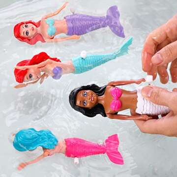Mermaid Bath Toys for Toddlers Kids Girls - Princess Wind Up Tail Flap Floating Water Bathtub Toys, Swimming Pool Bathing Time Fun (6 Pack)