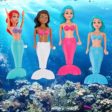 Mermaid Bath Toys for Toddlers Kids Girls - Princess Wind Up Tail Flap Floating Water Bathtub Toys, Swimming Pool Bathing Time Fun (6 Pack)