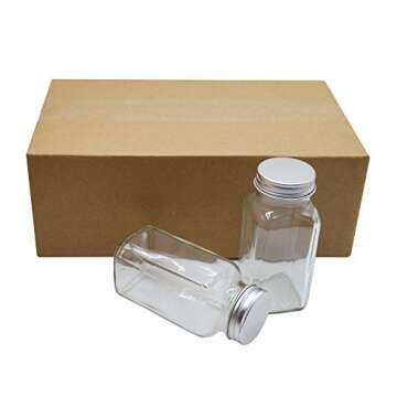 U-Pack 12 pieces of French Square Glass Spice Bottles 6 oz Spice Jars with Silver Metal Lids, Shaker Tops, and Labels by U-Pack