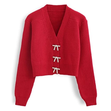 Stylish Chicwish Crop Cardigan with Bowknots for Festive Wear
