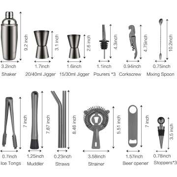 19-Piece Matte Black Bartender Kit for Home Mixology