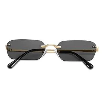 FEISEDY Rimless Sunglasses Y2K Sunglasses Retro Small Narrow Clear Eyewear Vintage Rectangle Sunglasses for Women Men B2643