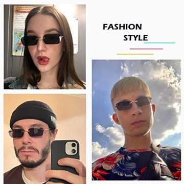 FEISEDY Rimless Sunglasses Y2K Sunglasses Retro Small Narrow Clear Eyewear Vintage Rectangle Sunglasses for Women Men B2643