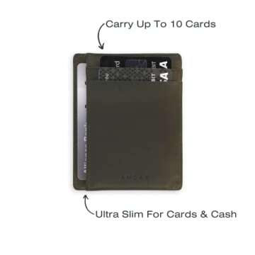 Andar Leather Slim Wallet, Minimalist Front Pocket RFID Blocking Card Holder Made of Full Grain Leather - The Scout (Olive Gray)