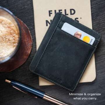 Andar Leather Slim Wallet, Minimalist Front Pocket RFID Blocking Card Holder Made of Full Grain Leather - The Scout (Olive Gray)