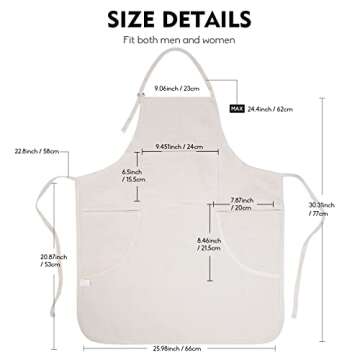 conda Adjustable Professional Bib Apron 100% Cotton Canvas with 3 Pockets for Women Men Adults, Waterproof, Natural 31inch (1pcs Pack)