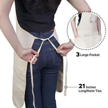 CONDA 100% Cotton Adjustable Bib Apron with 3 Pockets