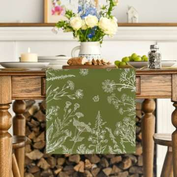 Artoid Mode Green Grass Flowers Spring Table Runner, Seasonal Summer Kitchen Dining Table Decoration...