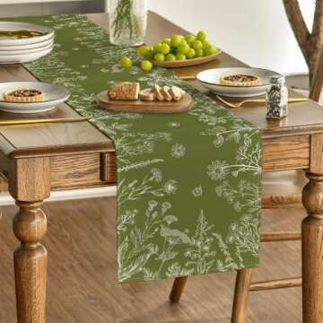 Artoid Mode Green Grass Flowers Spring Table Runner, Seasonal Summer Kitchen Dining Table Decoration for Home Party Decor 13x72 Inch