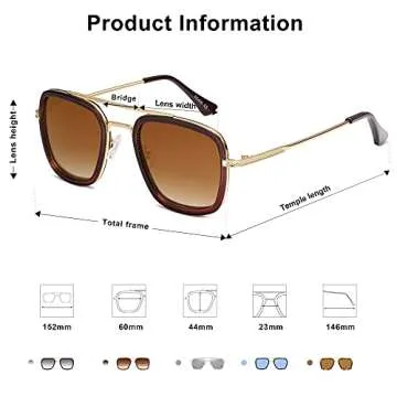 SOJOS Polarized Sunglasses for Men Women Retro Aviator Square Goggle Classic Alloy Frame HERO SJ1126 with Gold Frame/Brown Rim/Gradient Brown Lens