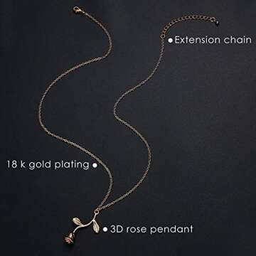 Gmai Vintage Rose Flower Pendant Necklace Lovers Birthday Friendship Jewelry Gift (Rose Gold)