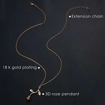 Gmai Vintage Rose Flower Pendant Necklace Lovers Birthday Friendship Jewelry Gift (Rose Gold)