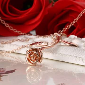 Gmai Vintage Rose Flower Pendant Necklace Lovers Birthday Friendship Jewelry Gift (Rose Gold)