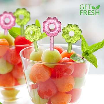 GET FRESH Flower Food Picks for Kids – 30 pcs Set Floral Food Picks Set for Kids Toddlers Lunch Box Decoration – Flower Bento Deco Children Toothpicks – Reusable Flowers Kids Toothpicks