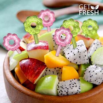 GET FRESH Flower Food Picks for Kids – 30 pcs Set Floral Food Picks Set for Kids Toddlers Lunch Box Decoration – Flower Bento Deco Children Toothpicks – Reusable Flowers Kids Toothpicks