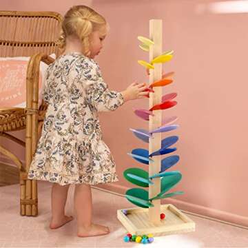 Vomocent Montessori Educational Toy Blocks Wooden Music Tree with Marble Ball Run Track Game Baby Kids Children Intelligence Wooden Baby Toys