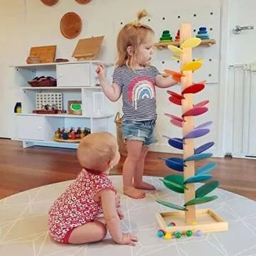 Vomocent Montessori Educational Toy Blocks Wooden Music Tree with Marble Ball Run Track Game Baby Kids Children Intelligence Wooden Baby Toys