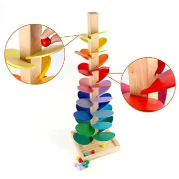 Vomocent Montessori Educational Toy Blocks Wooden Music Tree with Marble Ball Run Track Game Baby Kids Children Intelligence Wooden Baby Toys