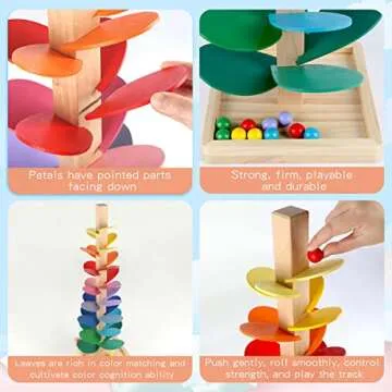 Vomocent Montessori Educational Toy Blocks Wooden Music Tree with Marble Ball Run Track Game Baby Kids Children Intelligence Wooden Baby Toys