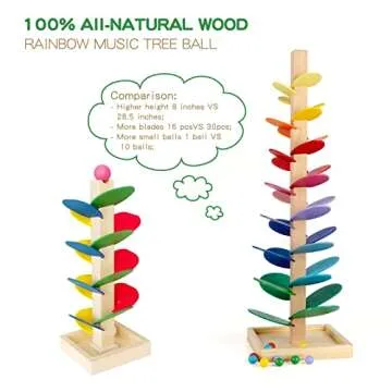 Vomocent Montessori Educational Toy Blocks Wooden Music Tree with Marble Ball Run Track Game Baby Kids Children Intelligence Wooden Baby Toys