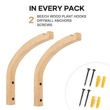 Perfin Wooden Wall Hooks, Plant Hangers Indoor, 8-Inch Wall Mounted Hanging Plant Hooks for Planters, Lanterns, Flower Bracket, Wind Chimes, Decoration Hooks (2 Pack)