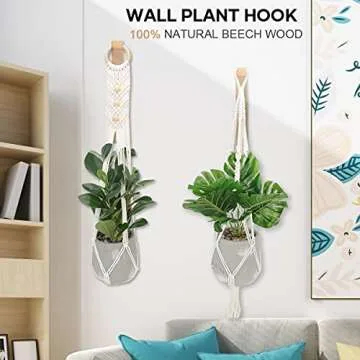 Perfin Wooden Wall Hooks 8-Inch Indoor Outdoor Plant Hangers