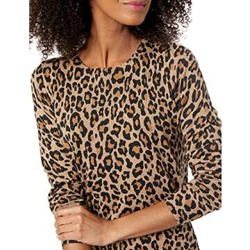 Amazon Essentials Women's Long-Sleeve Lightweight Crewneck Sweater (Available in Plus Size), Camel Cheetah, X-Large