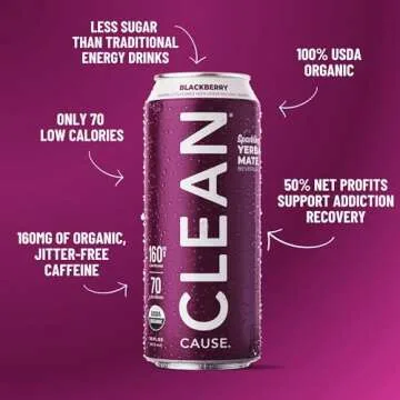CLEAN Cause Sparkling Yerba Mate Tea - Low Calorie & Natural Caffeine (12-Pack)