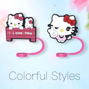 8Pcs Cartoon Straw Toppers for Tumbles Cups Accessories