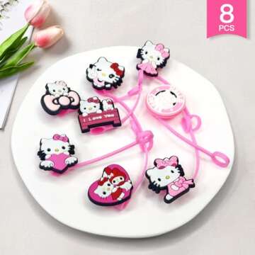 8Pcs Cartoon Straw Toppers for Tumbles Cups Accessories