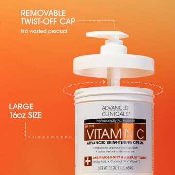 Advanced Clinicals Vitamin C Face & Body Cream Moisturizing Skin Care Lotion, Anti Aging Vitamin C S...