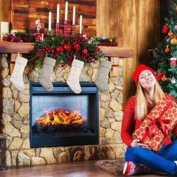 18 Inches Christmas Stockings Knit Xmas Stockings Large Fireplace Hanging Stockings for Family Christmas Decoration (Ivory,Khaki, 4)