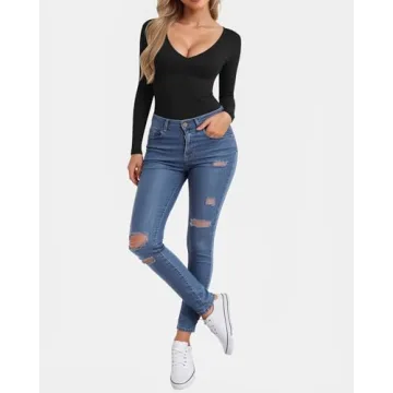 CLOZOZ Women Soft Long Sleeve Fitted V Neck Tops