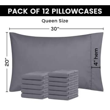 Utopia Bedding Queen Pillow Cases - Pack of 12 - Envelope Closure - Soft Brushed Microfiber Fabric - Shrinkage and Fade Resistant Pillow Covers Queen Size 20 X 30 Inches (Queen, Grey)